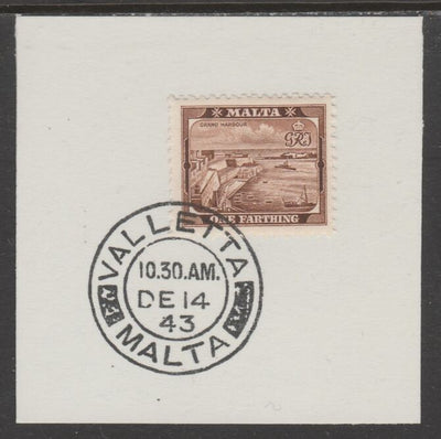 Malta 1938 KG6 Grand Harbour 1/4d on piece cancelled with full strike of Madame Joseph forged postmark type 250