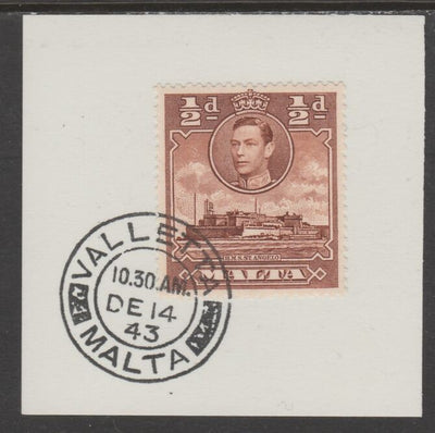 Malta 1938 KG6 HMS St Angelo 1/2d red-brown on piece cancelled with full strike of Madame Joseph forged postmark type 250