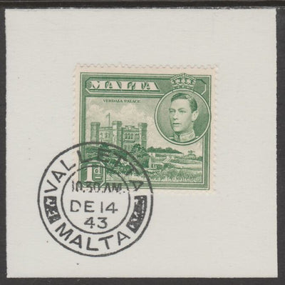 Malta 1938 KG6 Verdala Palace 1d green on piece cancelled with full strike of Madame Joseph forged postmark type 250