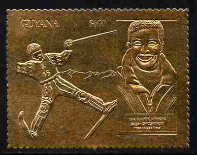 Guyana 1992 Olympic Winners - Edgar Grospiron (freestyle skiing) $600 value embossed in gold (perf) unmounted mint