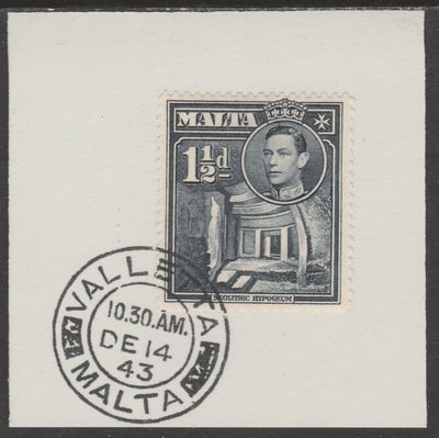 Malta 1938 KG6 Hypogeum 1.5d slate-black on piece cancelled with full strike of Madame Joseph forged postmark type 250