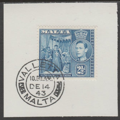 Malta 1938 KG6 De L'isle Adam 2.5d greyish blue on piece cancelled with full strike of Madame Joseph forged postmark type 250