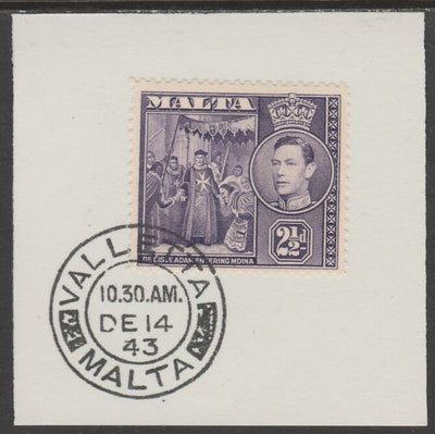 Malta 1938 KG6 De L'isle Adam 2.5d dull violet on piece cancelled with full strike of Madame Joseph forged postmark type 250