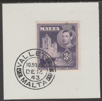 Malta 1938 KG6 St John's 3d dull violet on piece cancelled with full strike of Madame Joseph forged postmark type 250