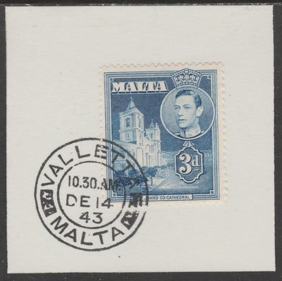 Malta 1938 KG6 St John's 3d blue on piece cancelled with full strike of Madame Joseph forged postmark type 250