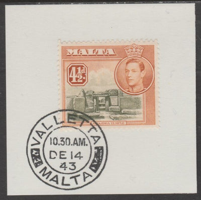 Malta 1938 KG6 Ruins 4.5d on piece cancelled with full strike of Madame Joseph forged postmark type 250