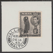 Malta 1 938 KG6 Maltese Girl 1s on piece cancelled with full strike of Madame Joseph forged postmark type 250