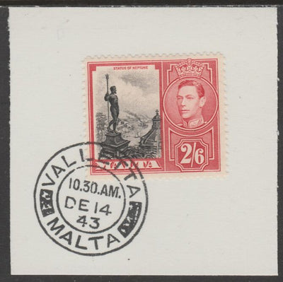 Malta 1938 KG6 Statue of Neptune 2s6d on piece cancelled with full strike of Madame Joseph forged postmark type 250