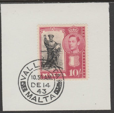 Malta 1938 KG6 St Paul 10s on piece cancelled with full strike of Madame Joseph forged postmark type 250