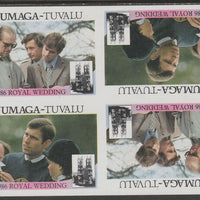 Tuvalu - Nanumaga 1986 Royal Wedding (Andrew & Fergie) $1 imperf proof block of 4 (two se-tenant pairs) unmounted mint from an uncut proof sheet and rare thus