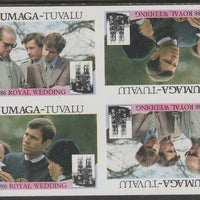 Tuvalu - Nanumaga 1986 Royal Wedding (Andrew & Fergie) $1 imperf proof block of 4 (two se-tenant pairs) unmounted mint from an uncut proof sheet and rare thus
