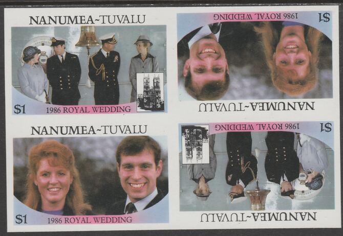 Tuvalu - Nanumea 1986 Royal Wedding (Andrew & Fergie) $1 imperf proof block of 4 (two se-tenant pairs) unmounted mint from an uncut proof sheet and rare thus
