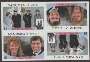 Tuvalu - Nanumea 1986 Royal Wedding (Andrew & Fergie) $1 imperf proof block of 4 (two se-tenant pairs) unmounted mint from an uncut proof sheet and rare thus