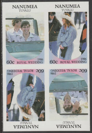 Tuvalu - Nanumea 1986 Royal Wedding (Andrew & Fergie) 60c imperf proof block of 4 (two se-tenant pairs) unmounted mint from an uncut proof sheet and rare thus