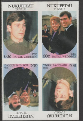 Tuvalu - Nukufetau 1986 Royal Wedding (Andrew & Fergie) 60c imperf proof block of 4 (two se-tenant pairs) unmounted mint from an uncut proof sheet and rare thus