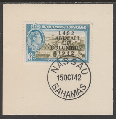 Bahamas 1942 KG6 Landfall of Columbus 6d on individual piece cancelled with full strike of Madame Joseph forged postmark type 37