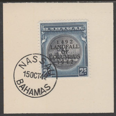 Bahamas 1942 KG6 Landfall of Columbus 2s on individual piece cancelled with full strike of Madame Joseph forged postmark type 37