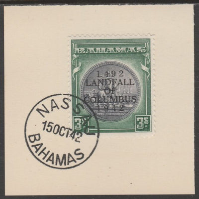 Bahamas 1942 KG6 Landfall of Columbus 3s on individual piece cancelled with full strike of Madame Joseph forged postmark type 37