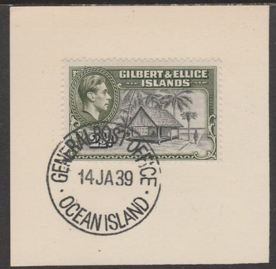 Gilbert & Ellice Islands 1939 KG6 definitive 2.5d Native House on piece cancelled with full strike of Madame Joseph forged postmark type 191