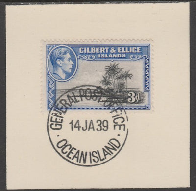 Gilbert & Ellice Islands 1939 KG6 definitive 3d Seascape on piece cancelled with full strike of Madame Joseph forged postmark type 191