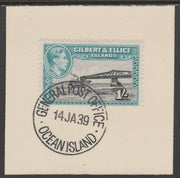 Gilbert & Ellice Islands 1939 KG6 definitive 1s Cantilever Jetty on piece cancelled with full strike of Madame Joseph forged postmark type 191