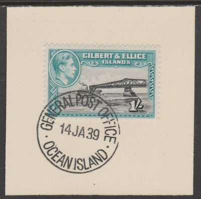 Gilbert & Ellice Islands 1939 KG6 definitive 1s Cantilever Jetty on piece cancelled with full strike of Madame Joseph forged postmark type 191