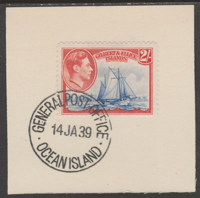 Gilbert & Ellice Islands 1939 KG6 definitive 2s HMCS Nimanoa on piece cancelled with full strike of Madame Joseph forged postmark type 191