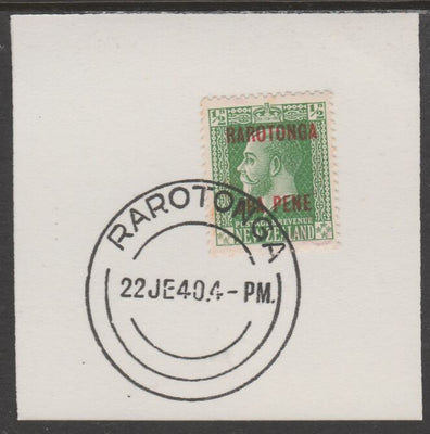 Cook Islands 1919,NZ KG5 1/2d opt'd Rarotonga on piece cancelled with full strike of Madame Joseph forged postmark type 127
