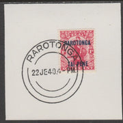 Cook Islands 1919,NZ Dominion 1d opt'd Rarotonga on piece cancelled with full strike of Madame Joseph forged postmark type 127