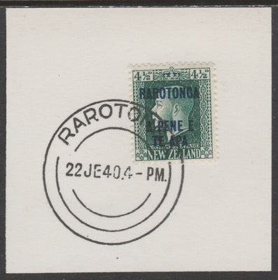 Cook Islands 1919,NZ KG5 4.5d opt'd Rarotonga on piece cancelled with full strike of Madame Joseph forged postmark type 127
