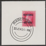 Cook Islands 1919,NZ KG5 6d opt'd Rarotonga on piece cancelled with full strike of Madame Joseph forged postmark type 127