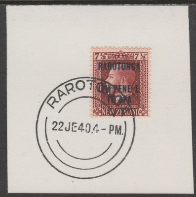 Cook Islands 1919,NZ KG5 7.5d opt'd Rarotonga on piece cancelled with full strike of Madame Joseph forged postmark type 127