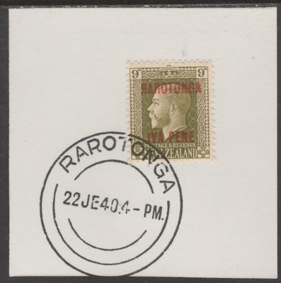 Cook Islands 1919,NZ KG5 9d opt'd Rarotonga on piece cancelled with full strike of Madame Joseph forged postmark type 127