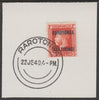 Cook Islands 1919,NZ KG5 1s opt'd Rarotonga on piece cancelled with full strike of Madame Joseph forged postmark type 127