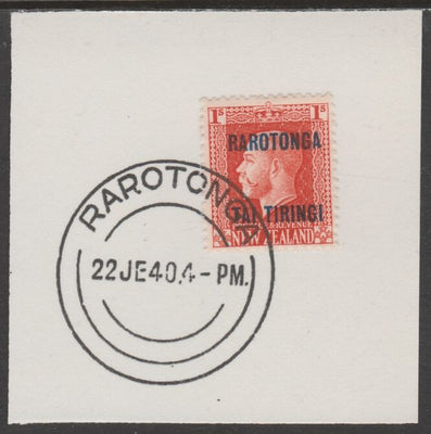 Cook Islands 1919,NZ KG5 1s opt'd Rarotonga on piece cancelled with full strike of Madame Joseph forged postmark type 127