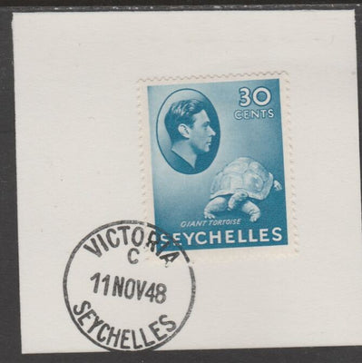 Seychelles 1938 KG6 30c blue on piece cancelled with full strike of Madame Joseph forged postmark type 389