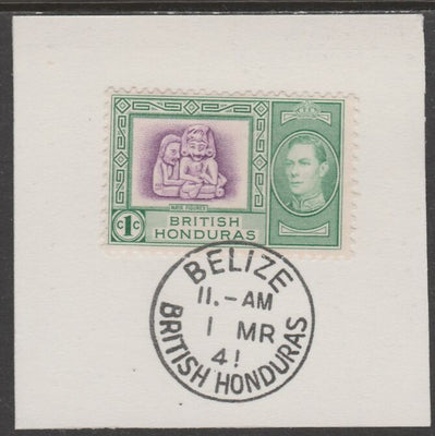 British Honduras 1938 KG6 1c pictorial def on piece cancelled with full strike of Madame Joseph forged postmark type 77