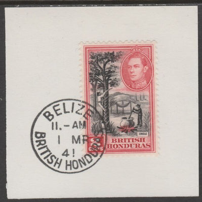 British Honduras 1938 KG6 2c pictorial def on piece cancelled with full strike of Madame Joseph forged postmark type 77