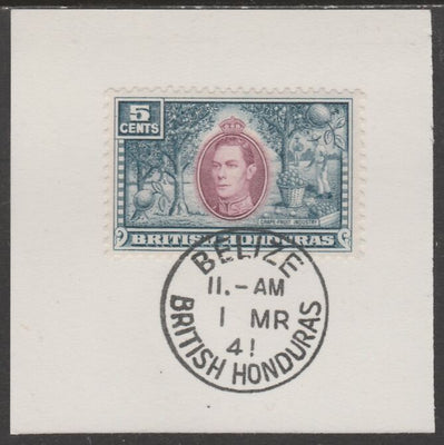 British Honduras 1938 KG6 5c pictorial def on piece cancelled with full strike of Madame Joseph forged postmark type 77