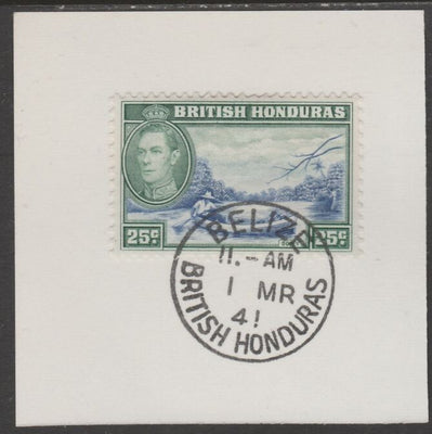 British Honduras 1938 KG6 25c pictorial def on piece cancelled with full strike of Madame Joseph forged postmark type 77
