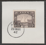 Aden 1937 Dhow 1a sepia on piece with full strike of Madame Joseph forged postmark type 3
