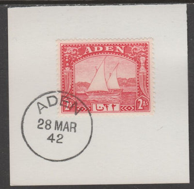 Aden 1937 Dhow 2a scarlet on piece with full strike of Madame Joseph forged postmark type 3