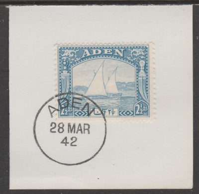 Aden 1937 Dhow 2.5a bright blue on piece with full strike of Madame Joseph forged postmark type 3