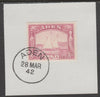Aden 1937 Dhow 8a pale purple on piece with full strike of Madame Joseph forged postmark type 3