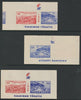 Turkey 1956,25th Ismir International Fair grop of 3 m/sheets comprising a) 100% off-set on gummed side b) miscut and c) normal. The normal has a few marks on the gummed side, the other two are unmounted mint