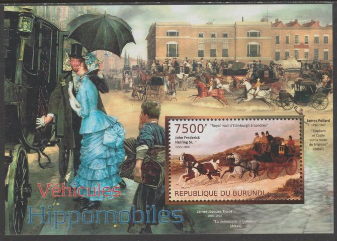 Burundi 2012 Horse-drawn Vehicles perf souvenir sheet containing 1 value unmounted mint.