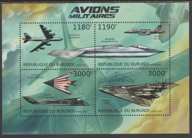 Burundi 2012 Military Aircraft perf sheetlet containing 4 values unmounted mint.