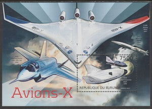 Burundi 2012 Experimental Aircraft perf souvenir sheet containing 1 value unmounted mint.