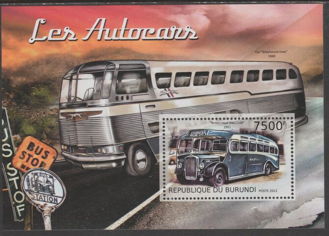 Burundi 2012 Public Transport perf souvenir sheet containing 1 value unmounted mint.