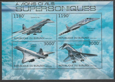 Burundi 2012 Supersonic Aircraft perf sheetlet containing 4 values unmounted mint.